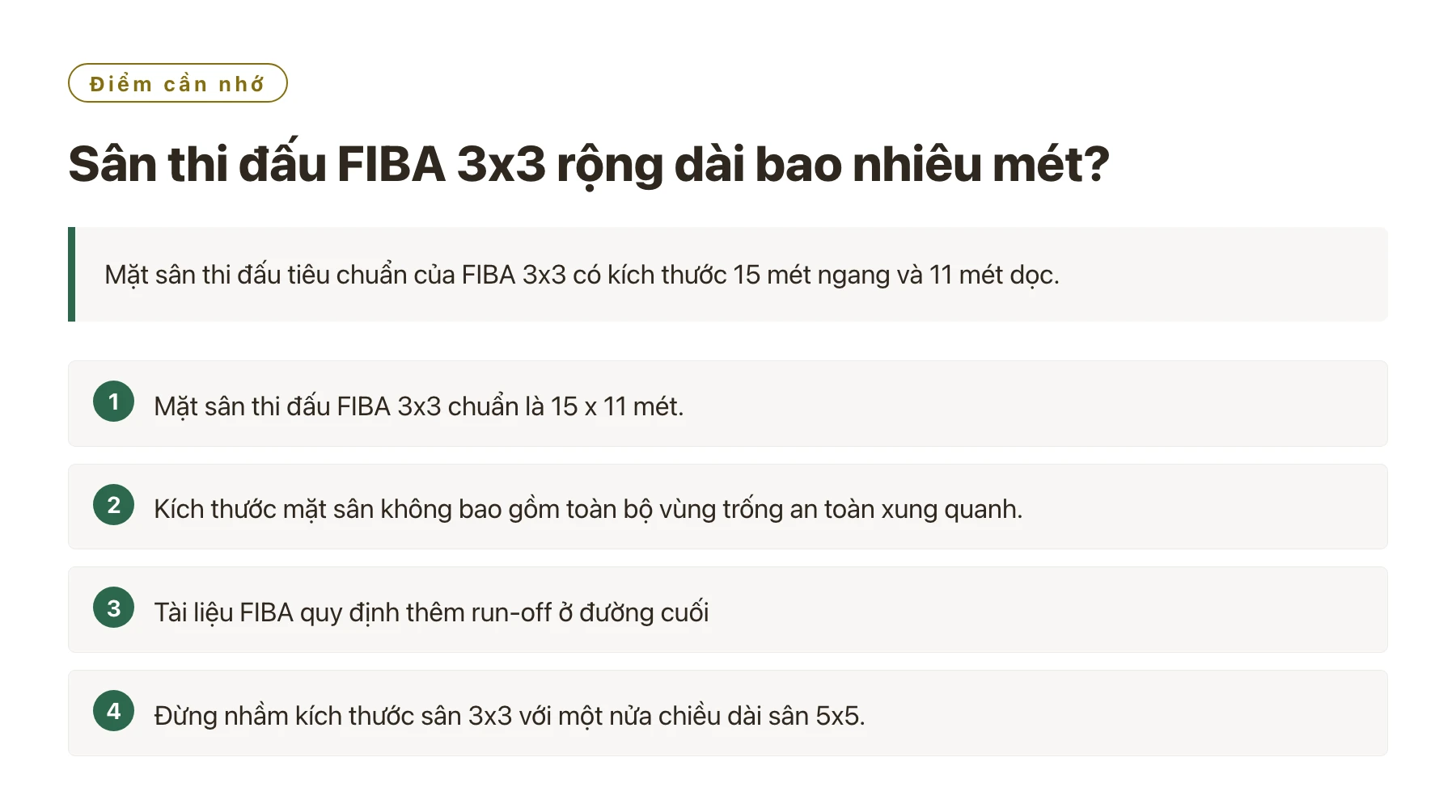 Sân thi đấu FIBA 3x3 rộng dài bao nhiêu mét?——全文要点速览